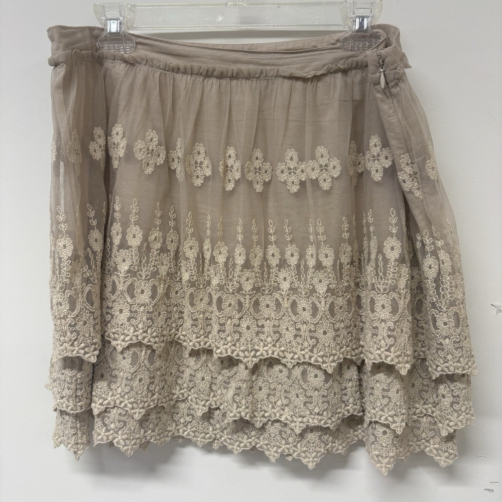 Garnet Hill Ivory Lace Pull On Mini Skirt Women's Size 16 - Picture 3 of 7
